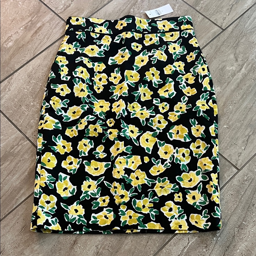 Ann Taylor Black Pencil Skirt with Yellow Floral Print